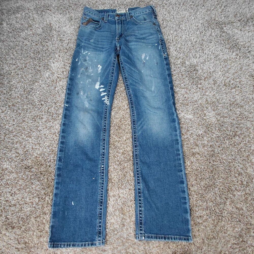Ariat M5 Straight Leg Jeans Mens Size 29x34 Blue Denim Paint Splatter